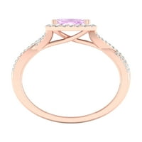 Императорски скъпоценен камък 10к Розово злато Изумруд нарязани розов аметист КТ ТВ диамантен ореол Дамски пръстен