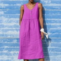 Finelylove слънчеви рокли за жена жени дрехи под лятно разрешение a-line дължина на коляното без ръкави, твърдо розово л l
