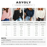 Asyoly Women Knit пуловер с дълъг ръкав Crewneck Solid Overable Casual Pullover Loose Chunky Jumper Overs Griebled Tops