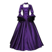 Клирънс рокли за жени с дълъг ръкав дълга модна рокля рокля солидна макетна рокля от врата лилаво 3XL