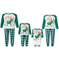 Thaisu Коледна семейна пижама съвпадащ комплект динозавър печат с дълъг ръкав риза карирани панталони празнични спални дрехи