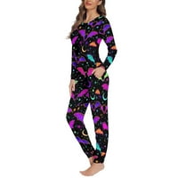 Moon & Star Bats Halloween Print Comfort Nightwear for Women Sleepwear, Women PJ Комплекти дълги панталони за многосезонни, жени нощни дрехи пижама комплекти дрехи