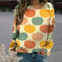Суичъри на Hueook за жени плюс размер Зима есен кръгла мода модна Хелоуин печат цветно пуловер дълъг ръкав ежедневен пуловер блуза върхове