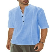 Pfysire мъжки бутон надолу по хенли ризи v шия половин ръкав блуза тениска небесно синьо 2xl