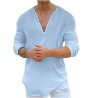 Мъжки памучно бельо риза с къс ръкав ежедневни тениски на плажа дълбока шия летни леки йога върхове