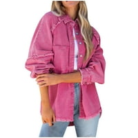 Зимни палта за жени деним небрежни меки дамски палта розов размер s