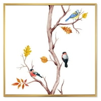 Малки птички, седнали на клоните на дърветата Ив рамка живопис платно Арт Принт