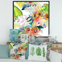 Дизайнарт 'витални диви пролетни листа и диви цветя' модерна рамка платно стена арт принт