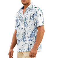 Paisley Pattern Print Rish Небрежни тениски за предни копчета за лято с джоб за гърдите