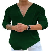 Мъжки Пролет Лято Ежедневни Тениска Плътен Цвят Дълъг Ръкав В Ризи Хлабав Годни Топове