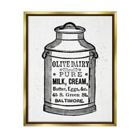 Ступел индустрии маслинови млечни Реколта мляко може графично изкуство металик злато плаваща рамка платно печат стена изкуство, дизайн от Лил Рю