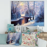 Коледна гора с дървета и Река и традиционна рамка платно за стена арт принт