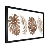 Дизайнарт 'тропическа палма и листо монстера в Теракота' традиционна оформена рамка