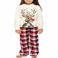 Paille Mommy Dad Child Matching Family Pajamas Set Еластична талия за сън за спане с дълги ръкави коледни дрехи PJS Коледа PJ Комплекти бежово мама 3XL