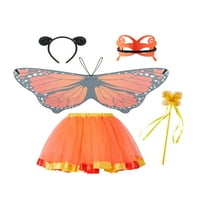 Деца малки момичета приказни крила пеперуди костюм обличане на дрехи Феи крила с пръчка, очна покривка, лента за глава и пола