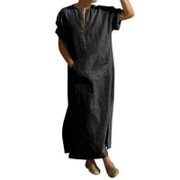 Fsqjgq памучни ленени ризи за мъже дълга роба плюс размер свободен къс ръкав v блуза за врата и ризи винтидж дрехи черно xxxxl