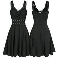 Дамски рокли без ръкави със средна дължина модна солидна а-линия лъжичка лятна рокля черна xl