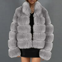 Женски якета за козина и палта студено време топло фео пухкаво зимно палта яке солидни къси връхни дрехи
