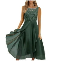 Дамски рокли без ръкави за глезен отпечатана вечерна рокля лятна рокля с кръгло деколте зелено 4xl