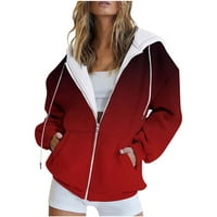 Клирънс женски градиент цвят мода с цип от цип с дълъг ръкав плюс размери с качулка суичър за ежедневни якета, женски ежедневно яке