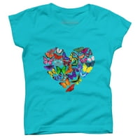 Пеперуда риза-сърце, пълно с пеперуди Момичета океанско синьо графичен чай-дизайн от хората м