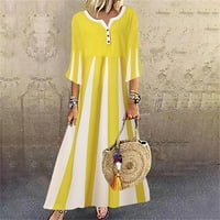Рокли за жени Дължина на глезена Небрежно отпечатан ръкав мини V-образна рокля Жълта 3XL