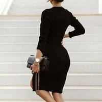 Дамски рокли цвят цвят с дълъг ръкав плетен мини рокля модна ежедневна солска черна рокля 2xl