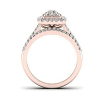 1к ТДВ диамант 14к Розово злато клъстер ореол сватбен пръстен комплект