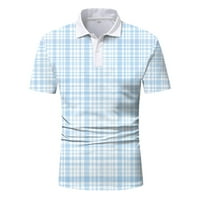 Поло ризи за мъже ежедневни летни карирани карирани отпечатани блузи тенис ризи сини xxl