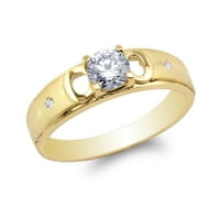 14k жълто злато кръг CZ сватбена лента луксозен размер на пръстена 7-12