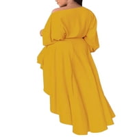 Glookwis дамски нередовни рокли екипаж шия макси рокля с дълъг ръкав парти обикновено едно рамо жълто L