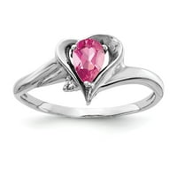 Твърдо 14к Бяло Злато 6х круша розов турмалин скъпоценен камък октомври диамант годежен пръстен размер 5.5