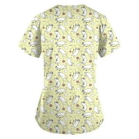 Дамски върхове блуза графични щампи къси ръкав ежедневни дами летни туники върхове v-образни модни жълти 3xl