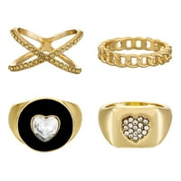 Серен бижута Дамски златен тон сърце мотив пръстен комплект, модни пръстени, размери-7.5