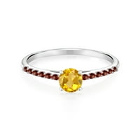 Gem Stone King 0. Ct овален жълт цитрин червен гранат 10K бял златен пръстен