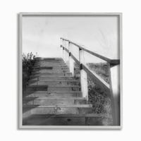 Ступел индустрии Плаж стълби морски океан реколта черно-бяла снимка рамкирани стена изкуство от умишлено фитил