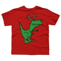 Готино забавен коледен T -re динозавър с рогави момчета червен графичен тройник - дизайн от хора l