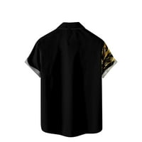 Lovskoo Хавайска риза за мъже Лятна ежедневна печат Превръщане с къс ръкав Бутон за затваряне на риза блуза черно