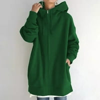Якета за бельо за жени Tianek Winter дълъг ръкав твърд цвят качулки с джобна цип recstring outwear casual яке суичър, зелено
