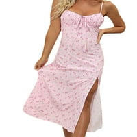 Luxplum дамски летен плаж sundress v шийка рокля рокля флорален принт дълга макси рокли ежедневно парти розово 2xl