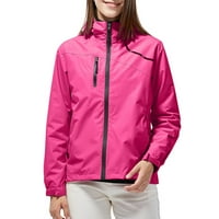 Жени плътни цветни якета за тренировки с дълъг ръкав с висок ръкав на жилища пуловери ежедневни палта с джобове горещо розово xxxl