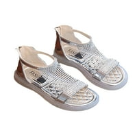 Woodling Girls Flat Sandals Rhinestone Dress Sandal Summer Princess Shoes Kids Lightweight Zipper Non-Slip Silver 10.5C