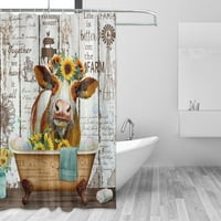 Крава душ завеса есента ретро слънчоглед Държава флорална дървена дъска вана душ завеси ， сладък добитък баня за баня баня завеса