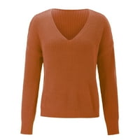 Пуловер с дълъг ръкав за жени есен и зимен солиден цвят v шия плетен ежедневен моден пуловер джъмперни върхове