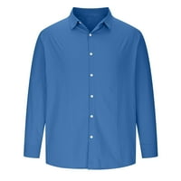Лидиаунистар мъже върхове в продажба мъже ежедневни модни копчета за спускане на яка с дълъг ръкав блуза синьо