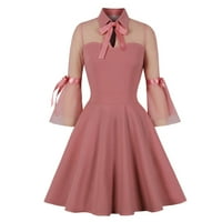 Dasayo 1950 -те винтидж розови рокли за жени с яка с дълги ръкави с дълги ръкави рок рокля рокабили коктейлна рокля