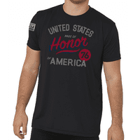 Черна, произведена в САЩ тениска с къс ръкав с почетни дрипи с марка САЩ графика