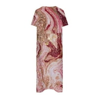 Летни рокли за жени мода ежедневни Кръгли деколте Къс ръкав раирани А-линия рокли средни дължина свободни Дамски рокли розови 3хл