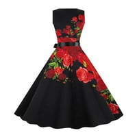 NSENDM Женска винтидж рокля от 1950 г. ретро без ръкави за люлееща рокля рокля на дамата рокля червено малка малка