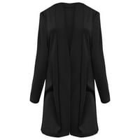 Xinqinghao жени еластично твърдо цвят жилетка палто отворен предно дишащо палто удобно бутони с дълъг ръкав жилетка черно m